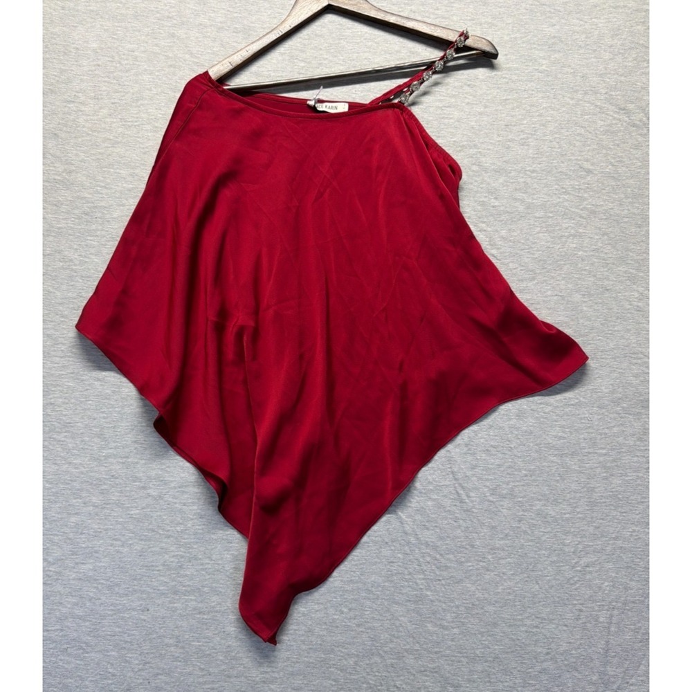 Grace Karin Poncho Top Womens Large Red Jeweled Shoulder Strap Handkerchief Hem